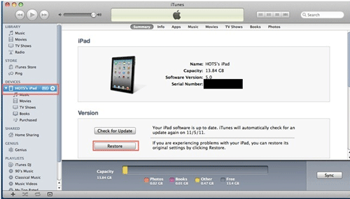 iTunes Menu, choose iPad, Restore